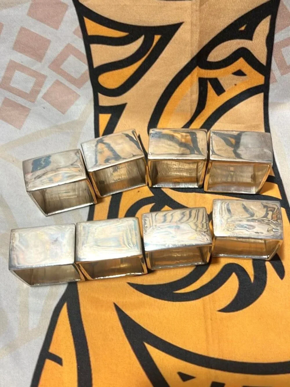 Pottery Barn Antique Silver Square Napkin Rings - Set of 8